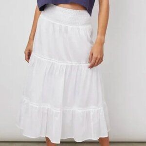 NWT $188 RAILS Edina Tiered Midi Cotton Bright White Skirt Size M